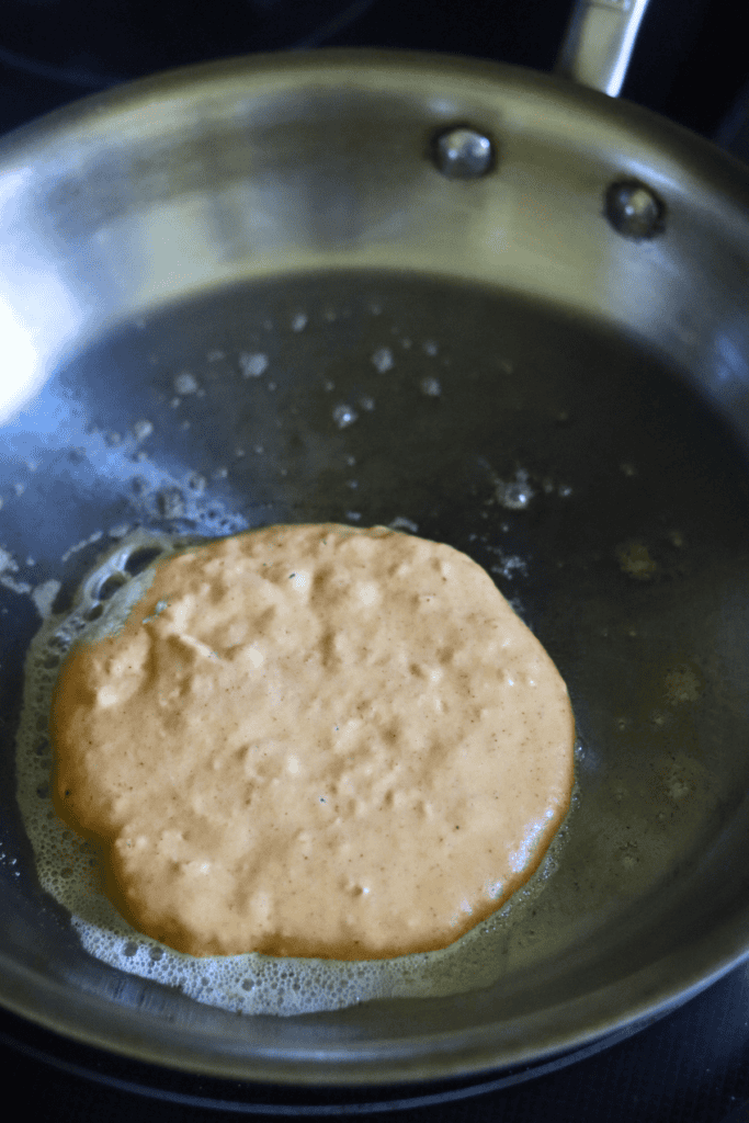 cooking the sourdough pumpkin pancake
